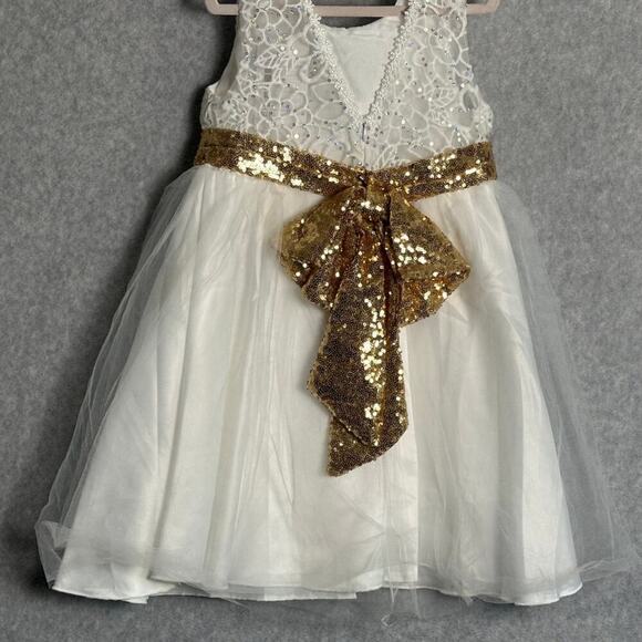 AiLe Rabbit Girls Dress Size 5T NWT Gold Sequin Bow Lace Tulle wedding baptism - Picture 9 of 9